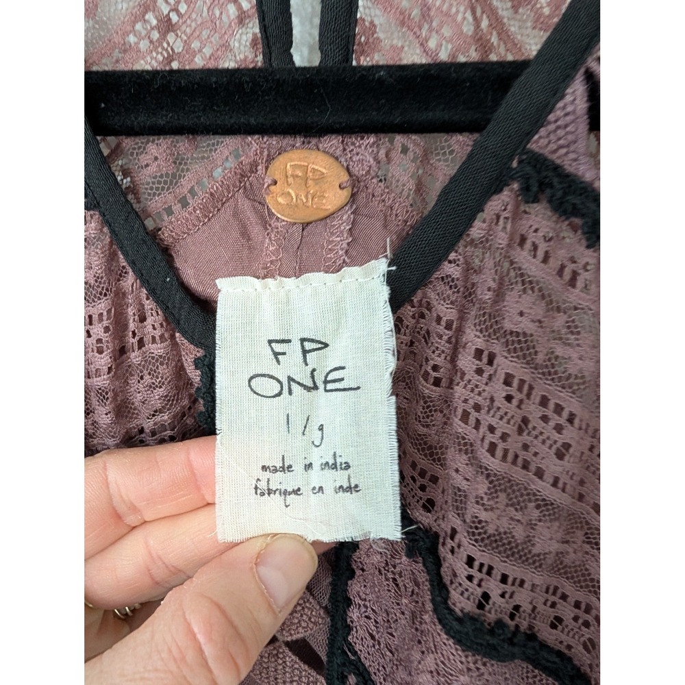 Free People One Byzantina Solid Lace mini Dress Mauve Cutout boho Womens Large - Picture 4 of 9